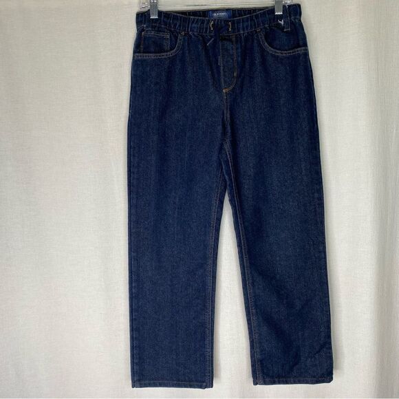 Old Navy Blue Denim Elastic Waist Drawstring Pull On Straight Jeans 14 XXL - Picture 2 of 9